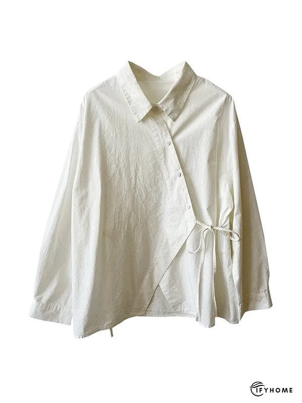 Loose Long Sleeves Frenum Solid Color Lapel Blouses | IFYHOME