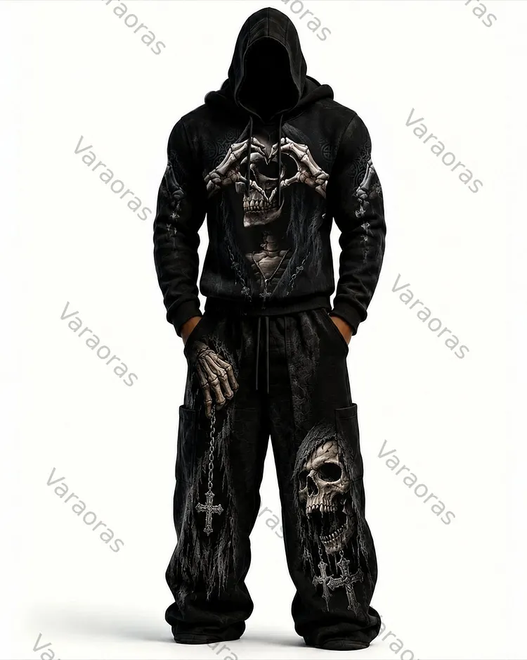 Men's Fashion Skull Print Hoodie & Pants Two-Piece Set 1565