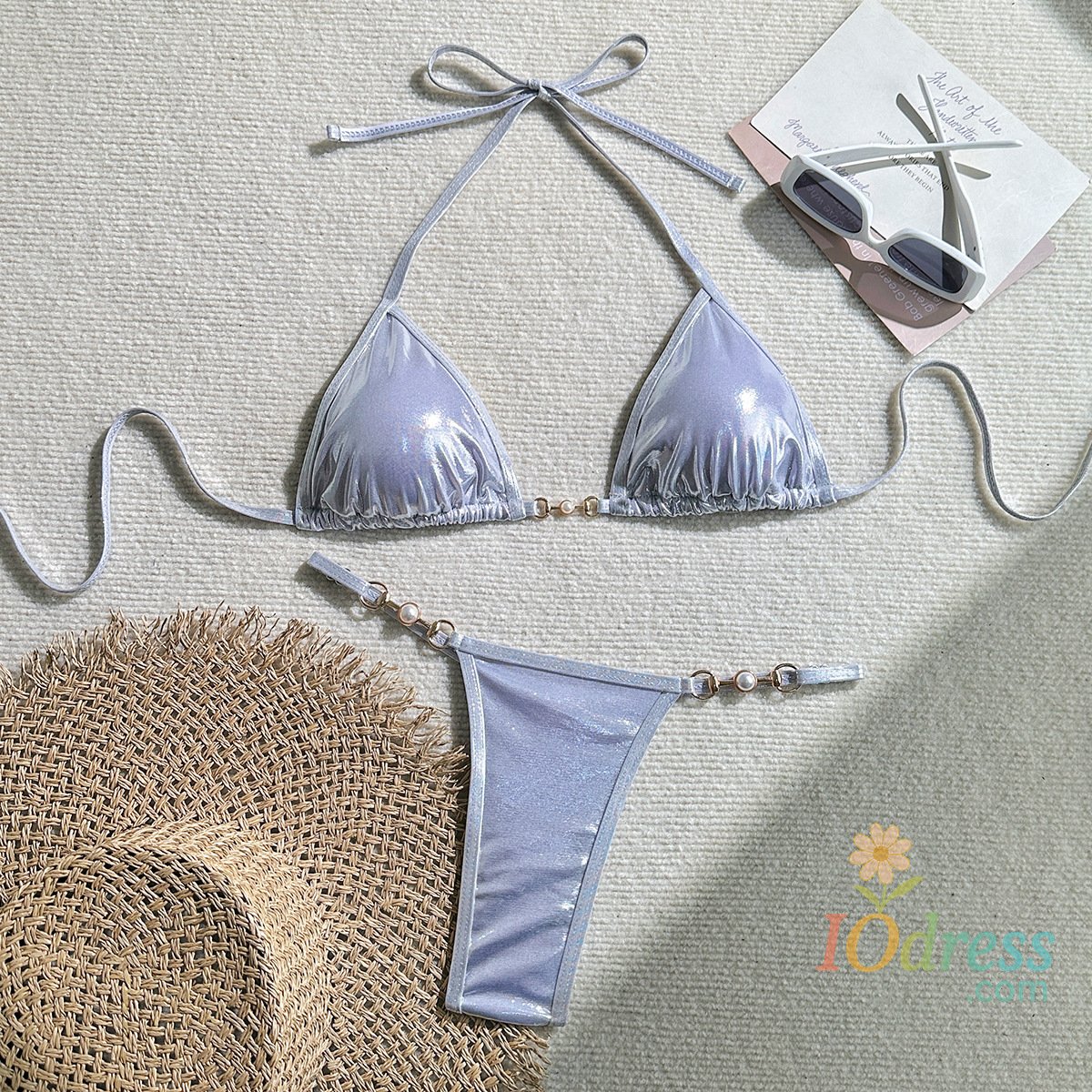 IO Dress 2025 New PU Faux Leather Halter Mini Thong Bikini Female Swimsuit Women Swimwear Two-pieces Bikini Set Bather Bathing Suit Swim