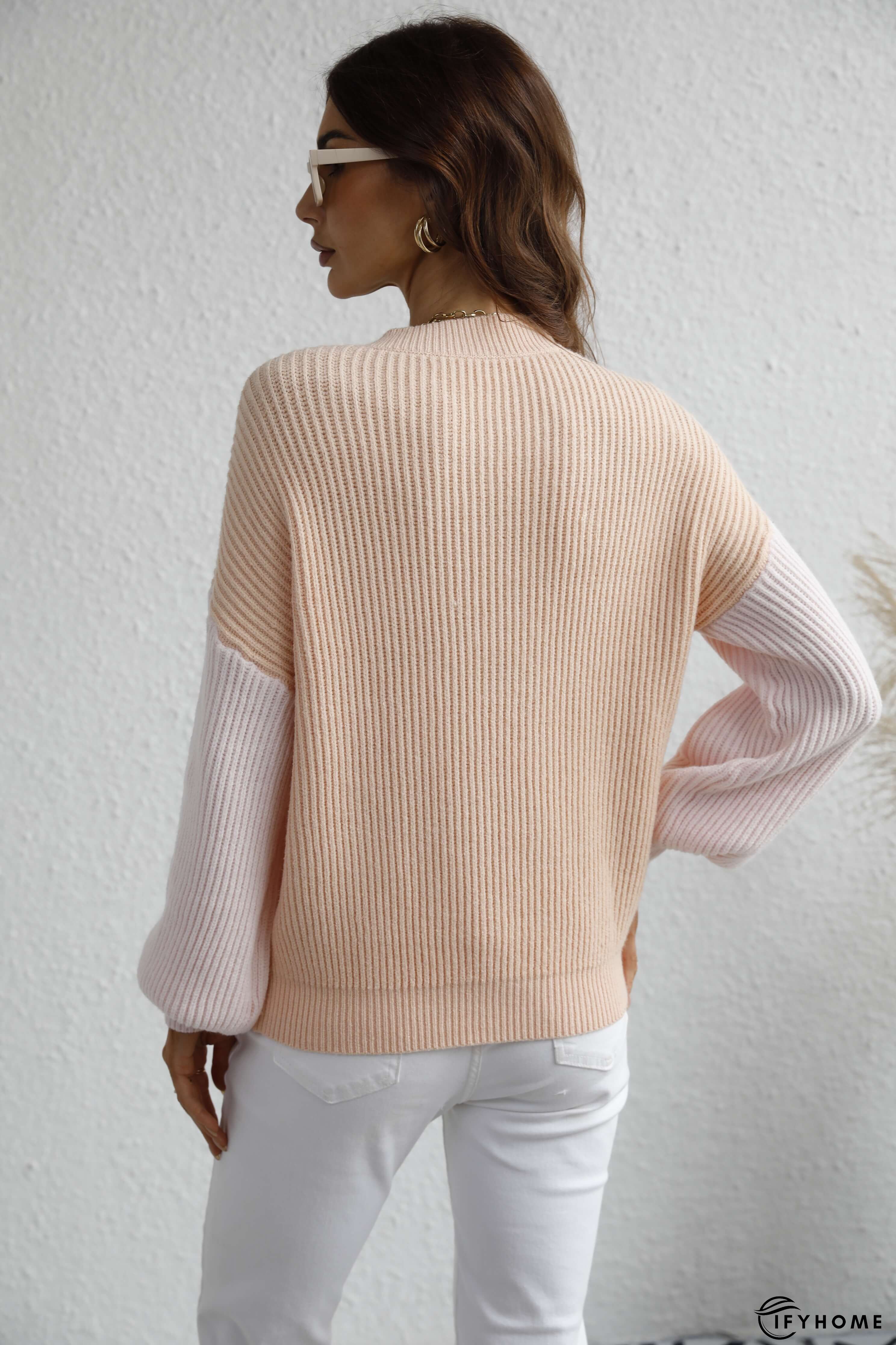 Two-Tone Rib-Knit Dropped Shoulder Sweater | IFYHOME