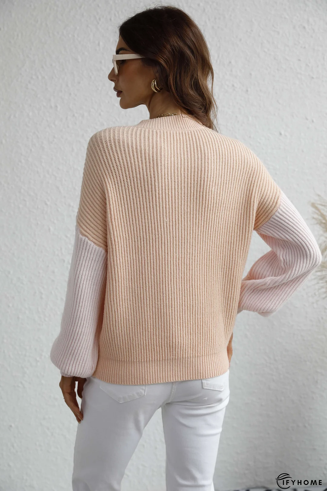Two-Tone Rib-Knit Dropped Shoulder Sweater | IFYHOME