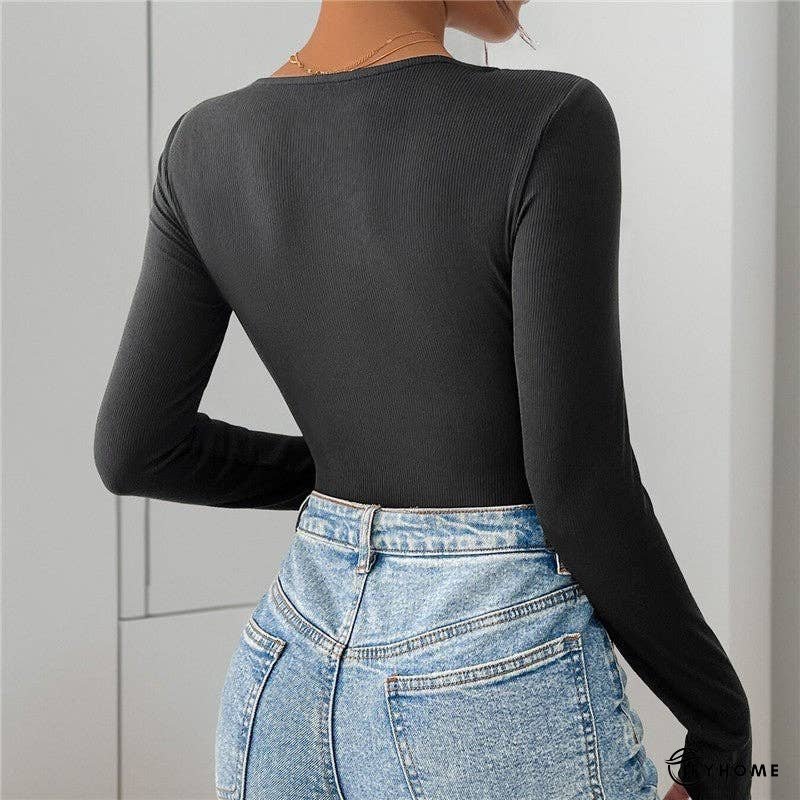 Long Sleeve Color Block Knitted High Elasticity Jumpsuit | IFYHOME
