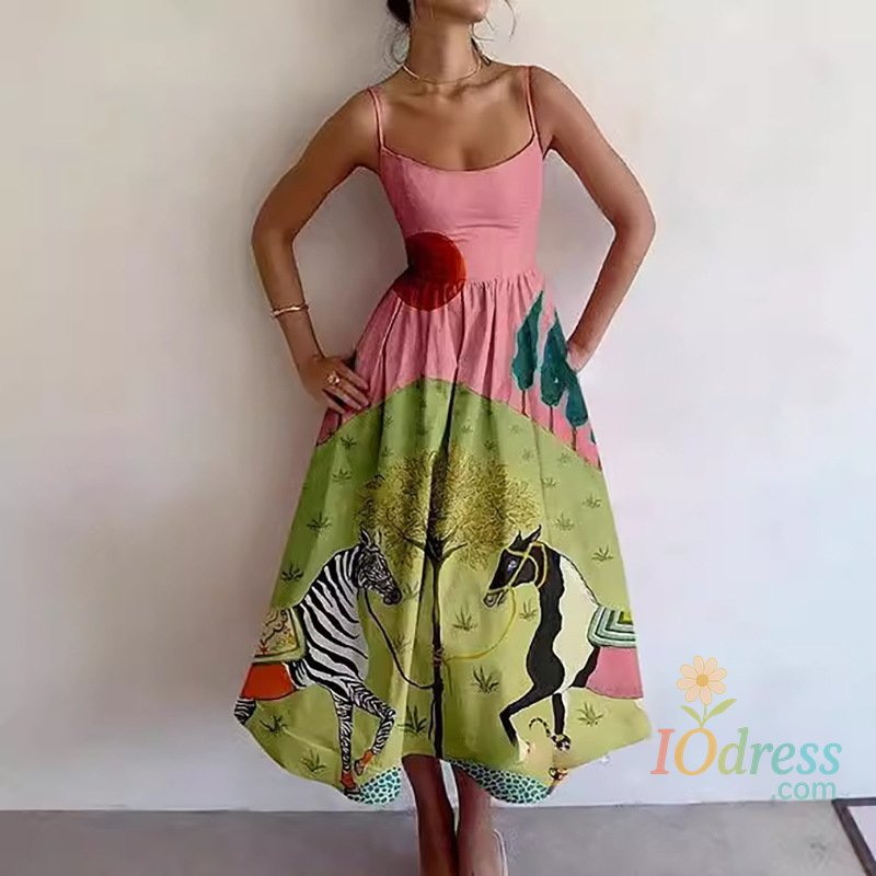 IO Dress Women Print Bodycon Dress Sling Cold Shoulder High Waist A-line Maxi Dresses Beach Party Gowns Casual Vestidos Summer 2025 Robe