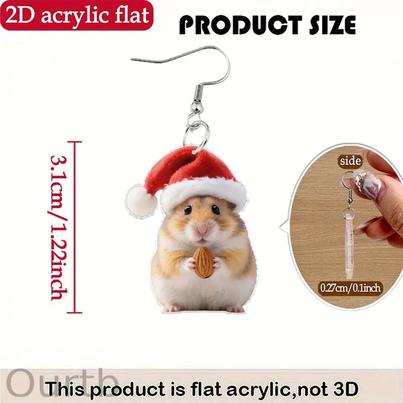 2d flat 1 pair christmas hamster earrings cute hamster with red hat nut flat 2d acrylic studs lightweight everyday party jewelry for women christmas gifts year round wear   christmas party outfits casual attire festive accessories holidaythemed studs detailed   novelty earrings gift   best for christmas   thanksgiving thanksgiving accessories   3