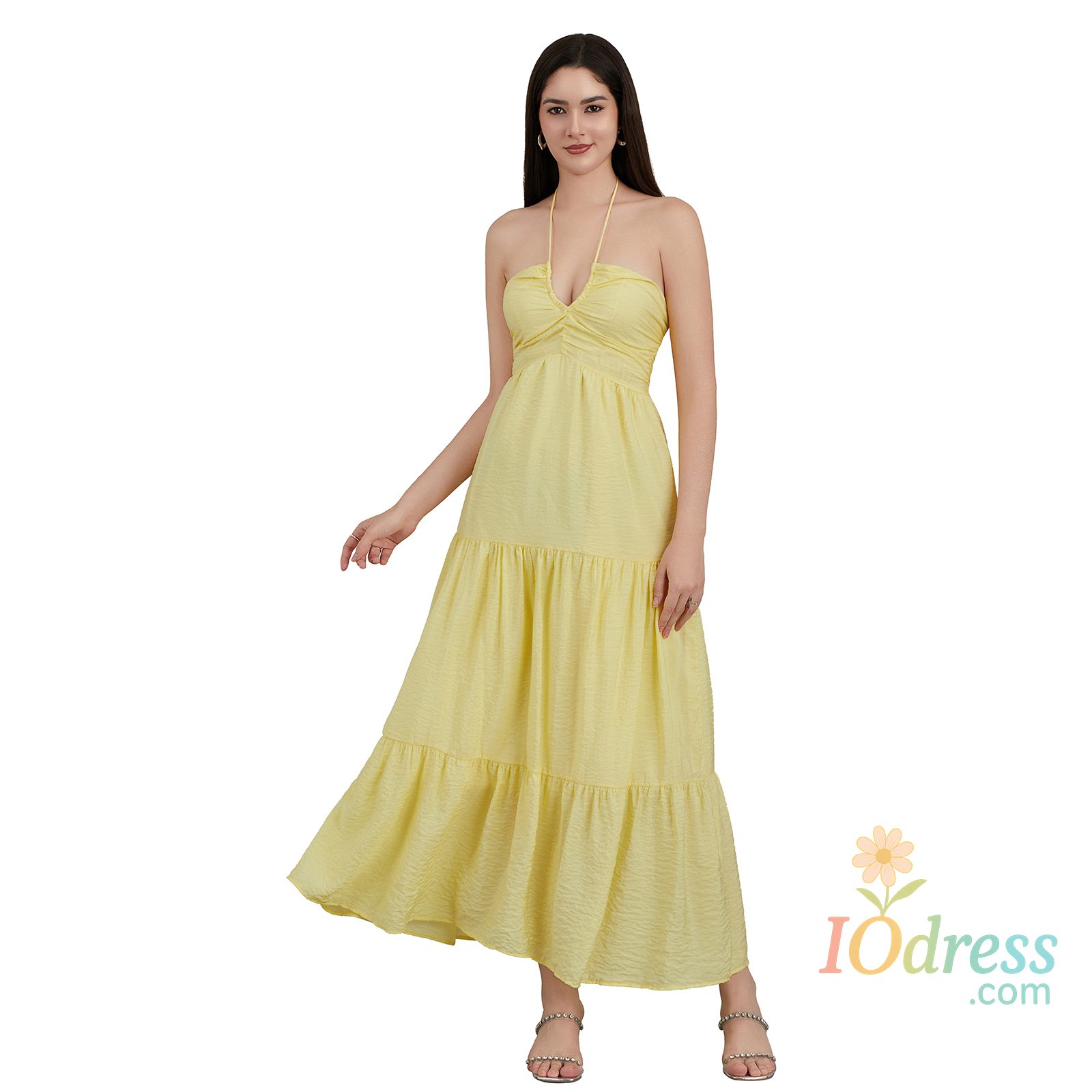 IO Dress Women A-line Long Dress Solid Color Tie-Up Halter Neck Sleeveless Backless Dress Summer Casual Beach Party Club Dress IO Dress