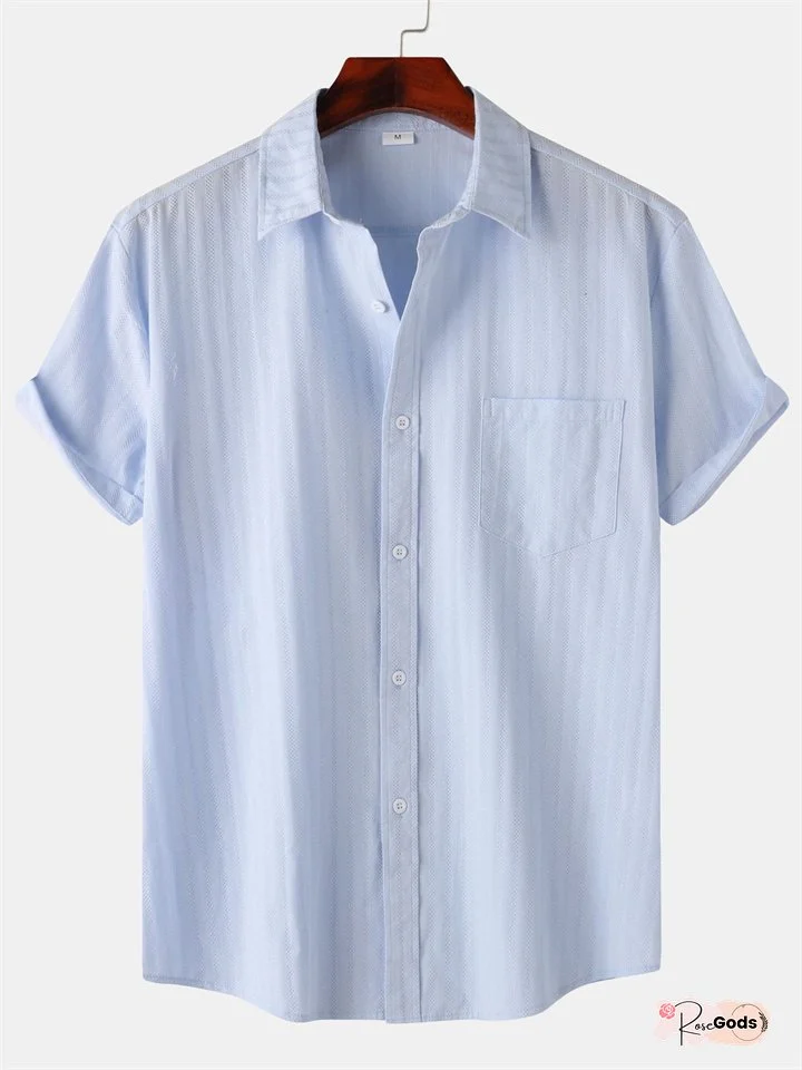 Men's Summer New Men's Solid Color Lapel Short-sleeved Shirt Loose Men's Casual Shirt