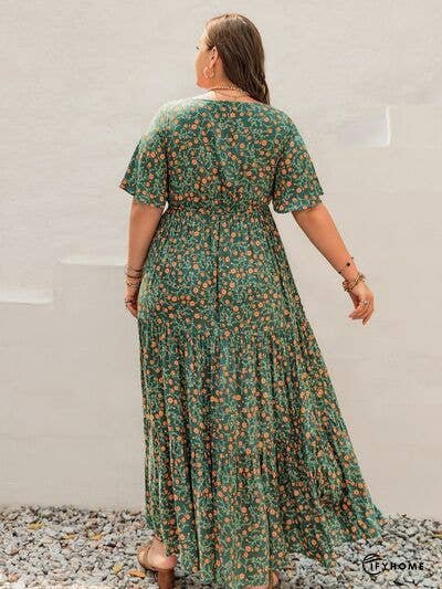 Plus Size Printed Short Sleeve Tiered Maxi Dress | IFYHOME