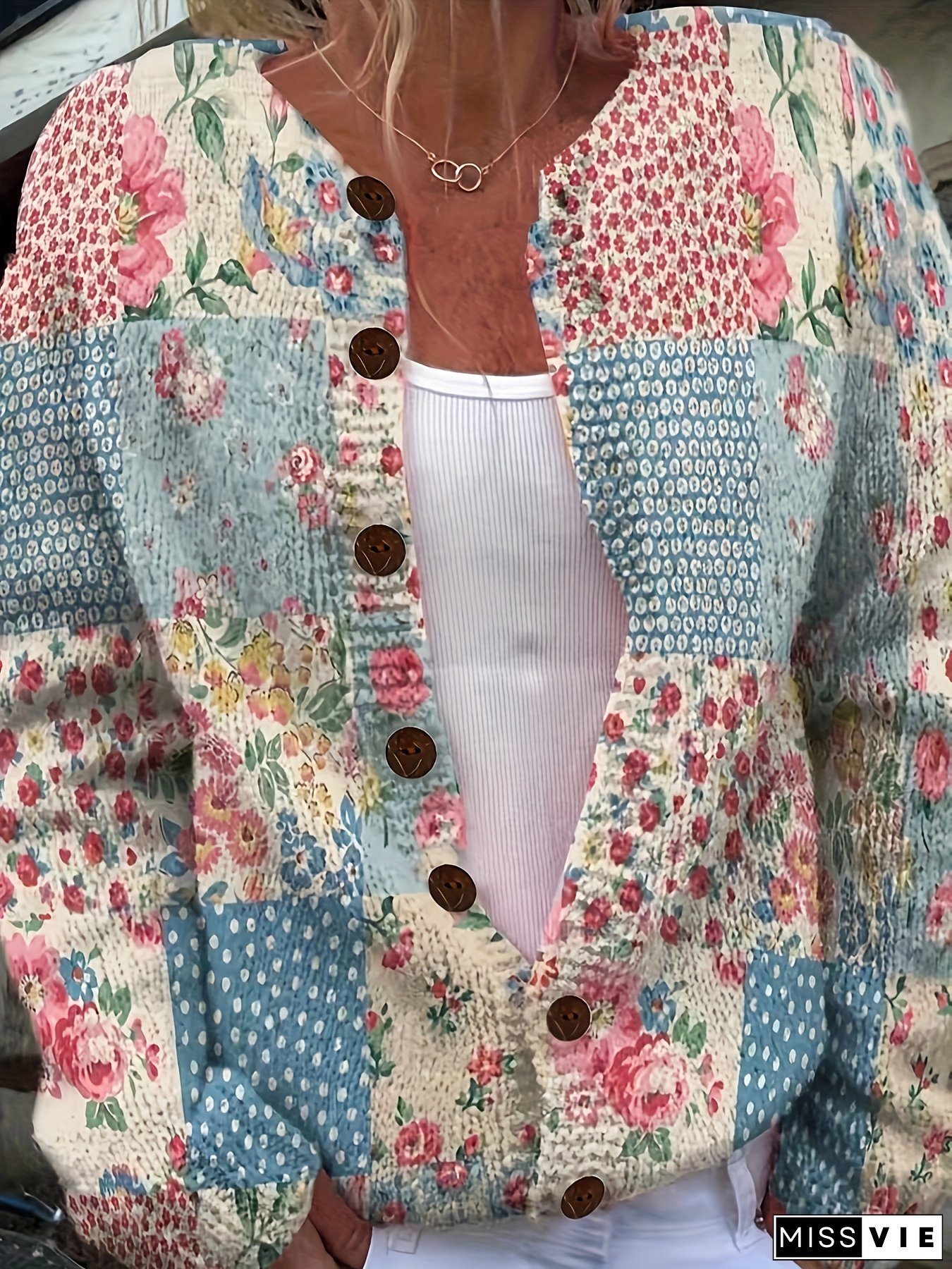 [3D Floral Cardigan] 3D Geometric Floral Print Women's Cardigan | Fashion Button-Front All-Over Pattern Sweater, Round Neck All-Season Layering Piece for Casual & Formal Outfits