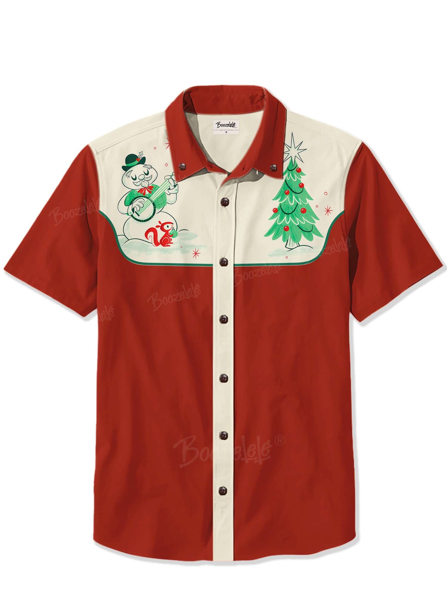 【Clearance】Christmas Banjo-Playing Snowman And Christmas Tree - 100% Cotton Shirt