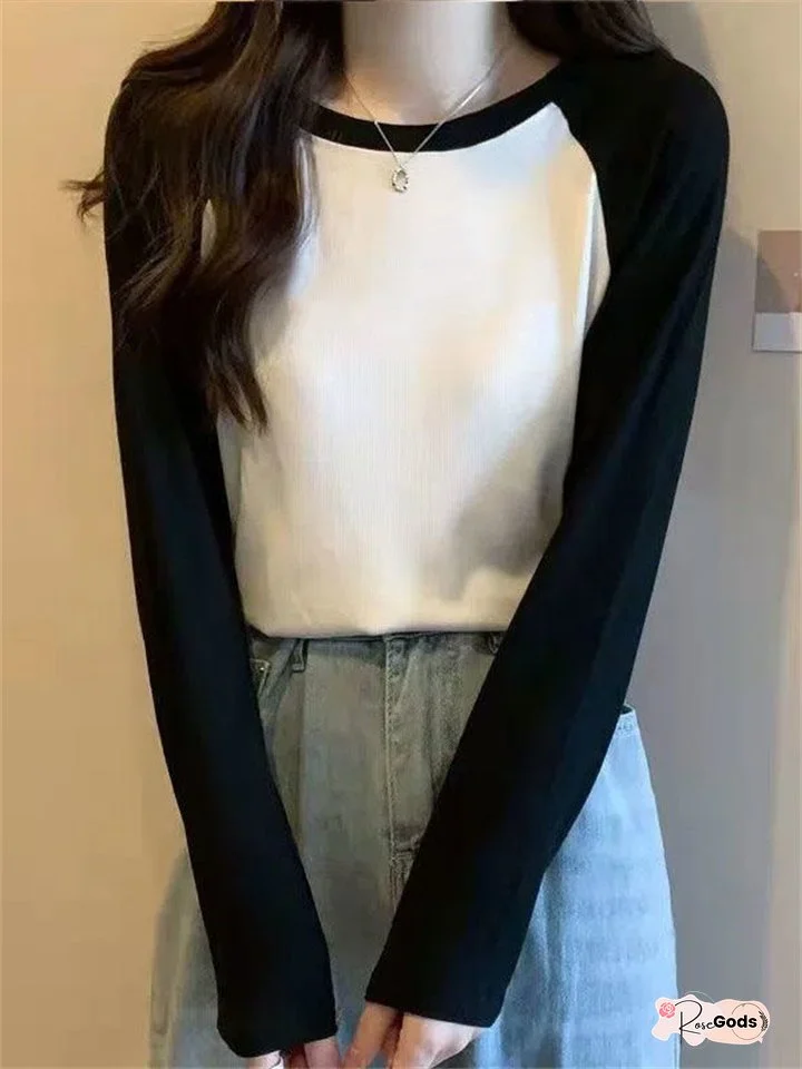 Spring and Autumn Round Neck Long-sleeved T-shirt Women's Tops Loose Versatile Fashion Comfortable Commuter Bottoming Shirt