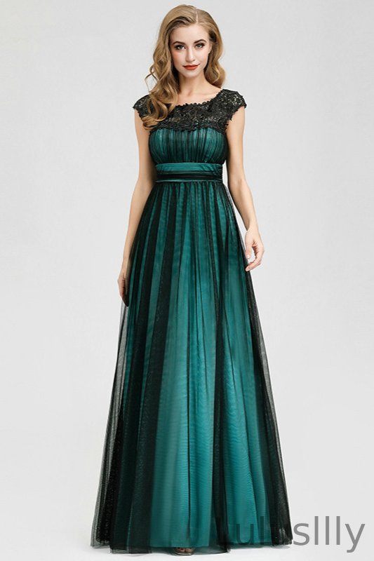 Cap Sleeve Scoop Lace Long Tulle Evening Prom Dress Online - lulusllly