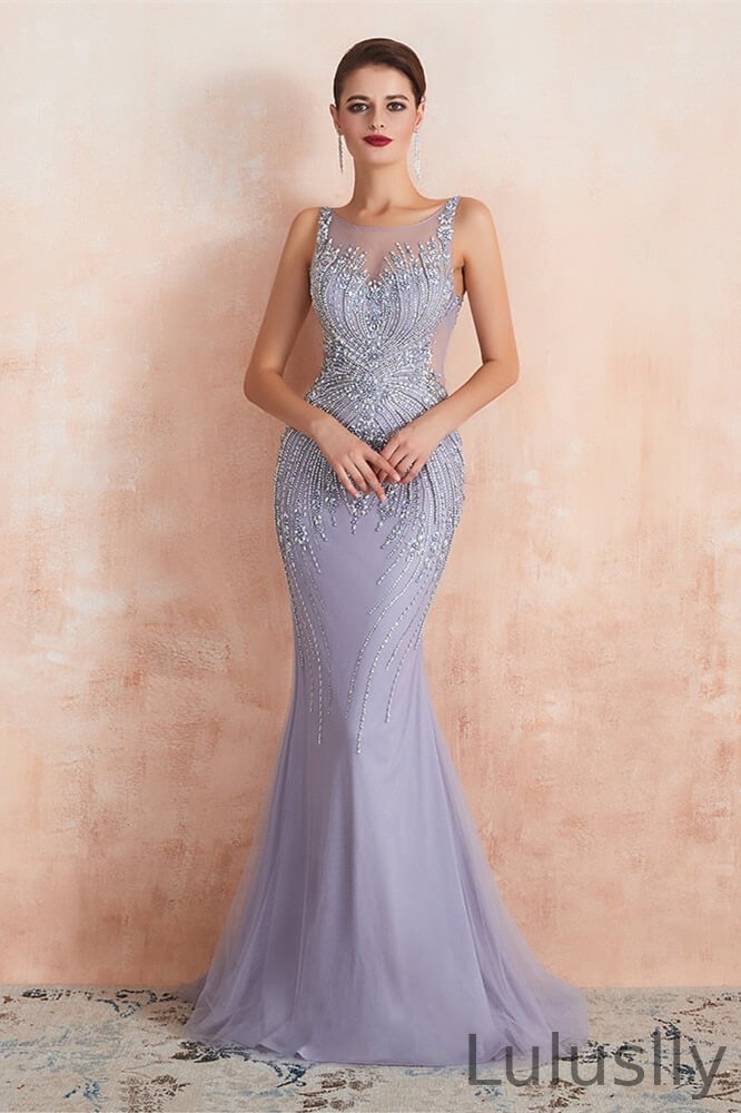 Luluslly Sleeveless Scoop Mermaid Evening Dress Long With Crystals