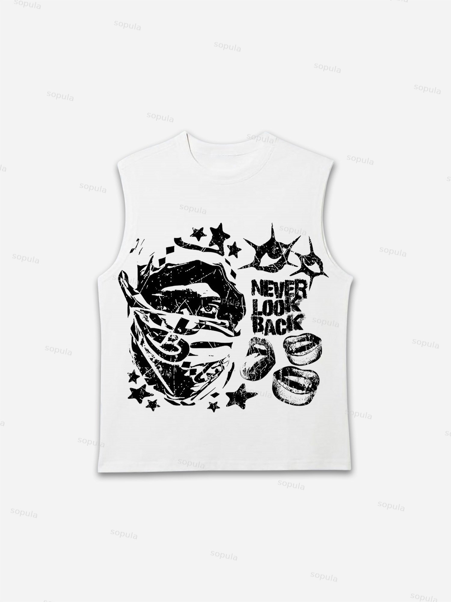 Mask Lip Never Look Back Print Tank Top