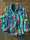 Mens Vintage Abstract Print Casual Long Sleeve Shirt