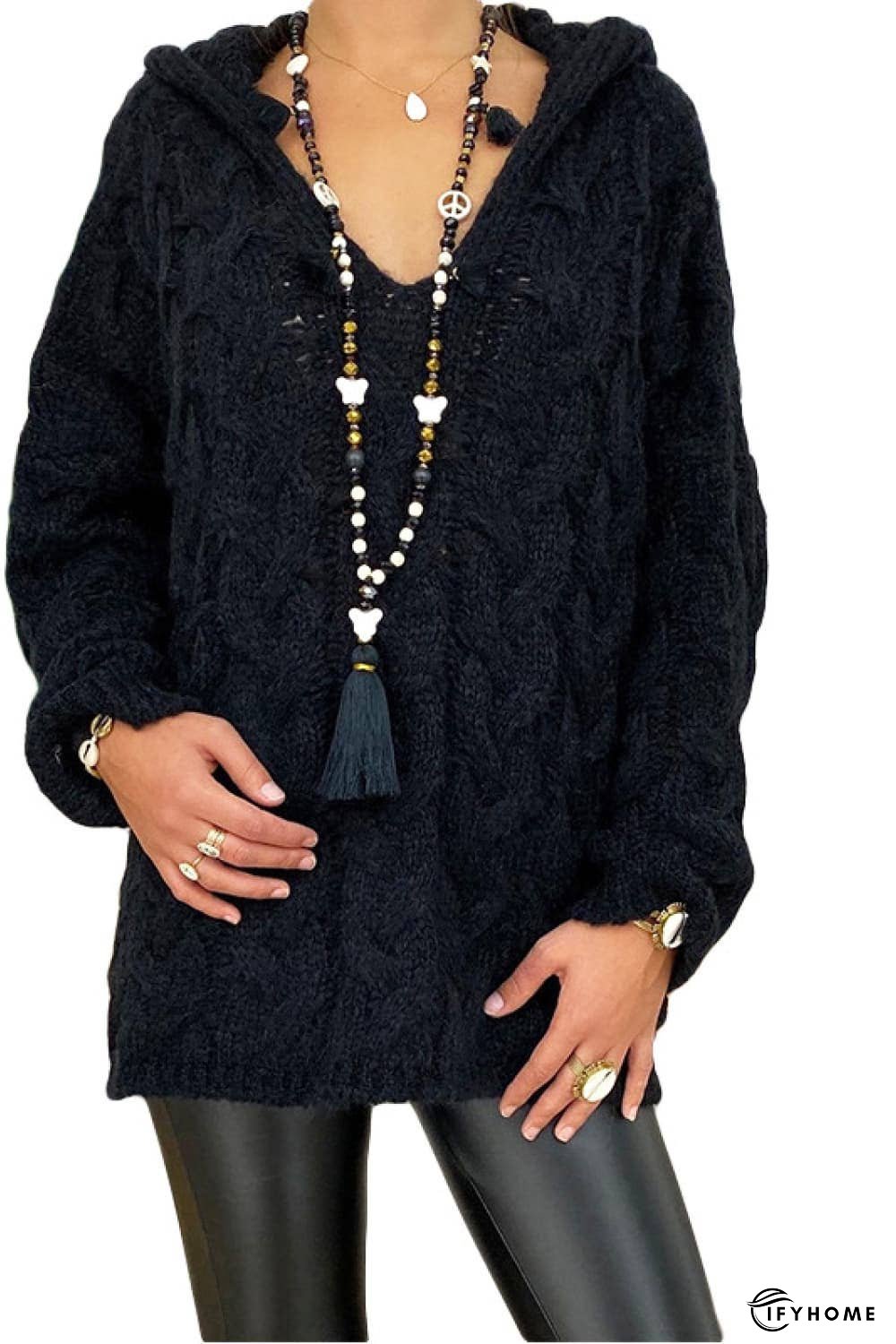 Cable-Knit Hooded Sweater | IFYHOME