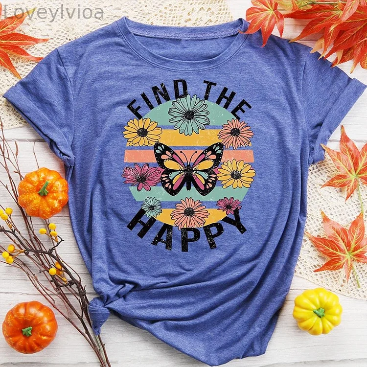Little Daisy Butterfly Round Neck T-shirt-0018628