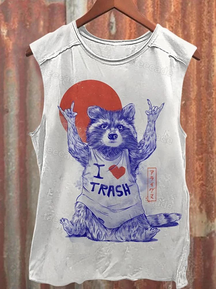 Teecade Teecade I Love Trash Unisex Printed Retro Tank Top