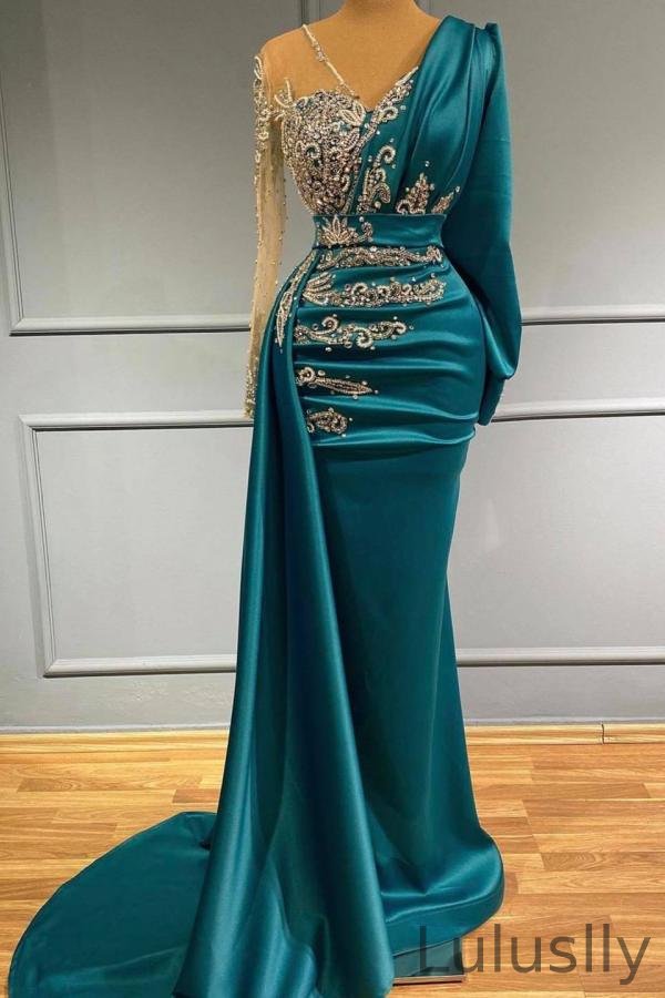 Luluslly Long Sleeves Mermaid Evening Dress With Beadings