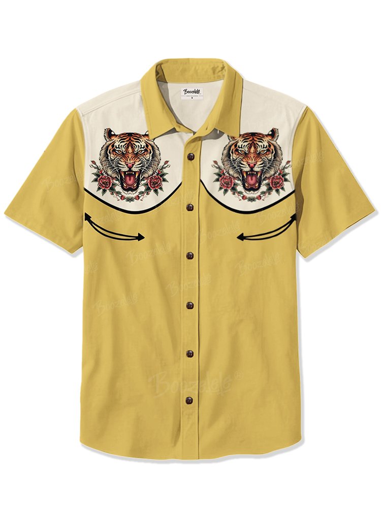 Retro Tattoo Tiger - 100% Cotton Shirt