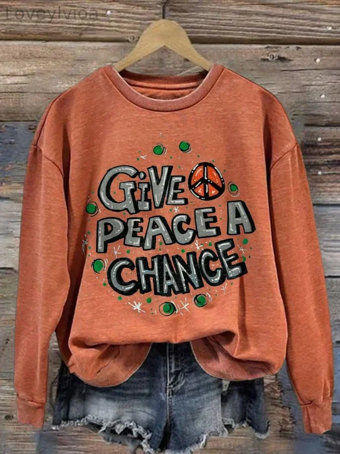 Give Peace a Chance Women's Hippie Print Long Sleeve Sweatshirt