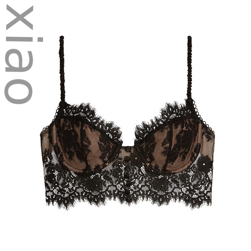 Bras-New Sexy Lingerie Women Mesh Cutout Lace Bralette Flower Embroidery Bra Top Comfortable Push Up Eyelash Ladies Underwear-Bras
