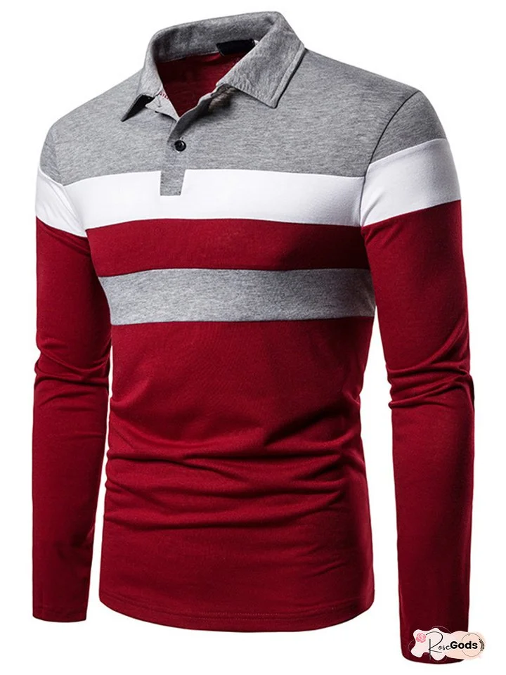 Men's Long-sleeved POLO Shirt Three-color Splicing T-shirt New Casual Fashion Trend Tops Men's Clothing