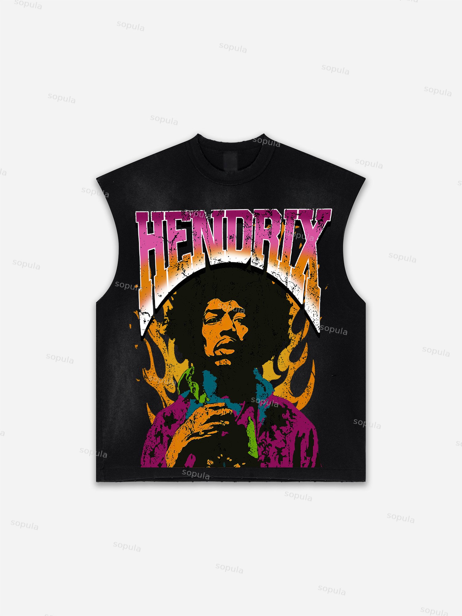 Jimi Hendrix Graphic Men's Washed Tank Top Sleeveless Shirts