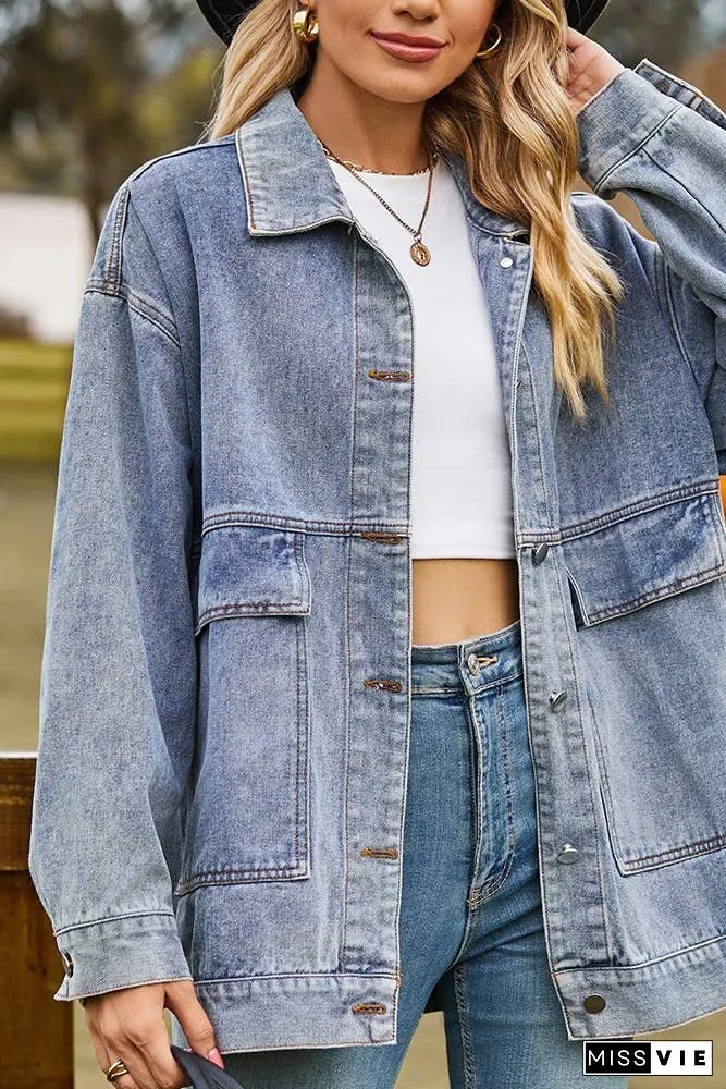 Plain Washed Denim Big Pockets Oversize Jacket MN22