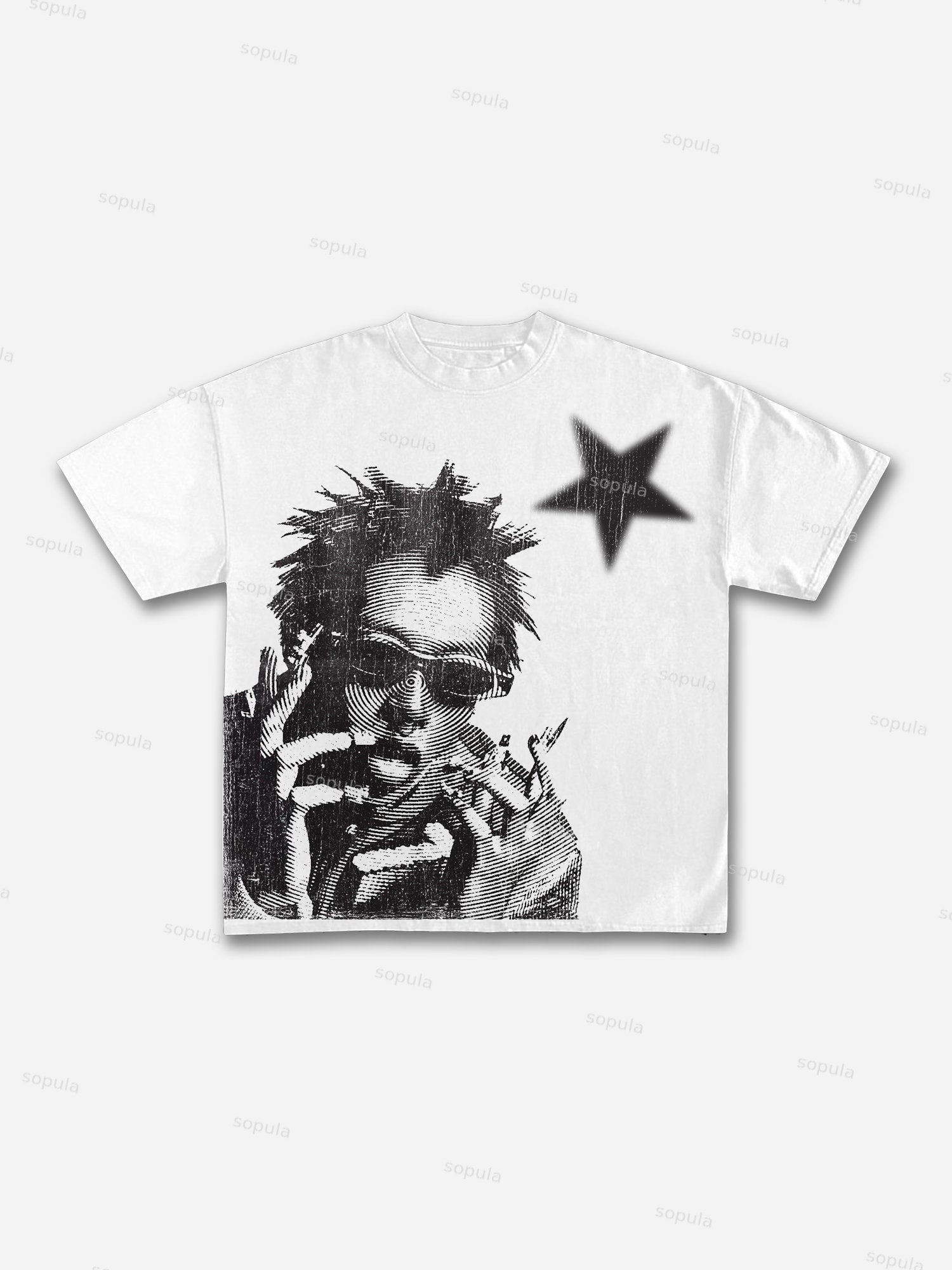 Street Abstract Portrait Print Cotton T-shirt