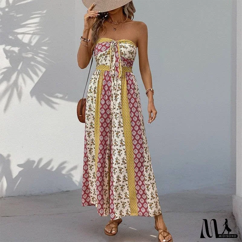 Geometric Print Sleeveless Bandeau Jumpsuit
