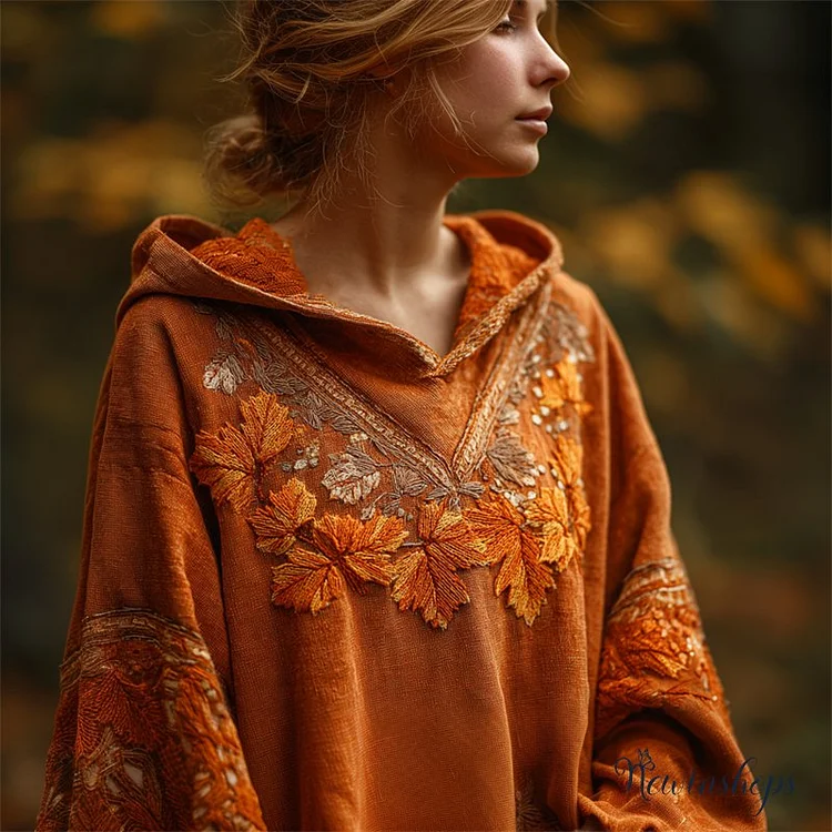 Fall Fallen Leaves Embroidered Cozy Hoodie