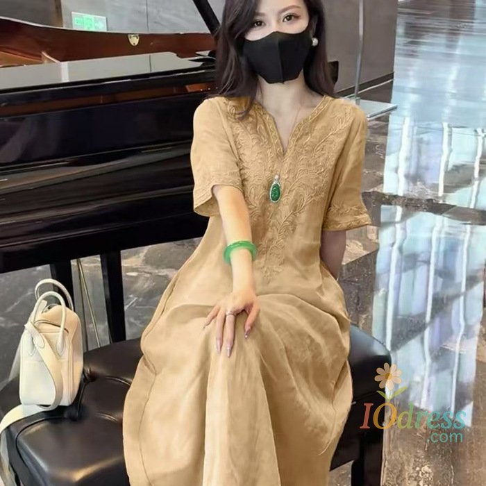 IO Dress Embroidery Ethnic Style Fashion Clothes Vintage Cotton Linen Streetwear Harajuku Chinese Style Summer Dress for Women Clothing IO Dress
