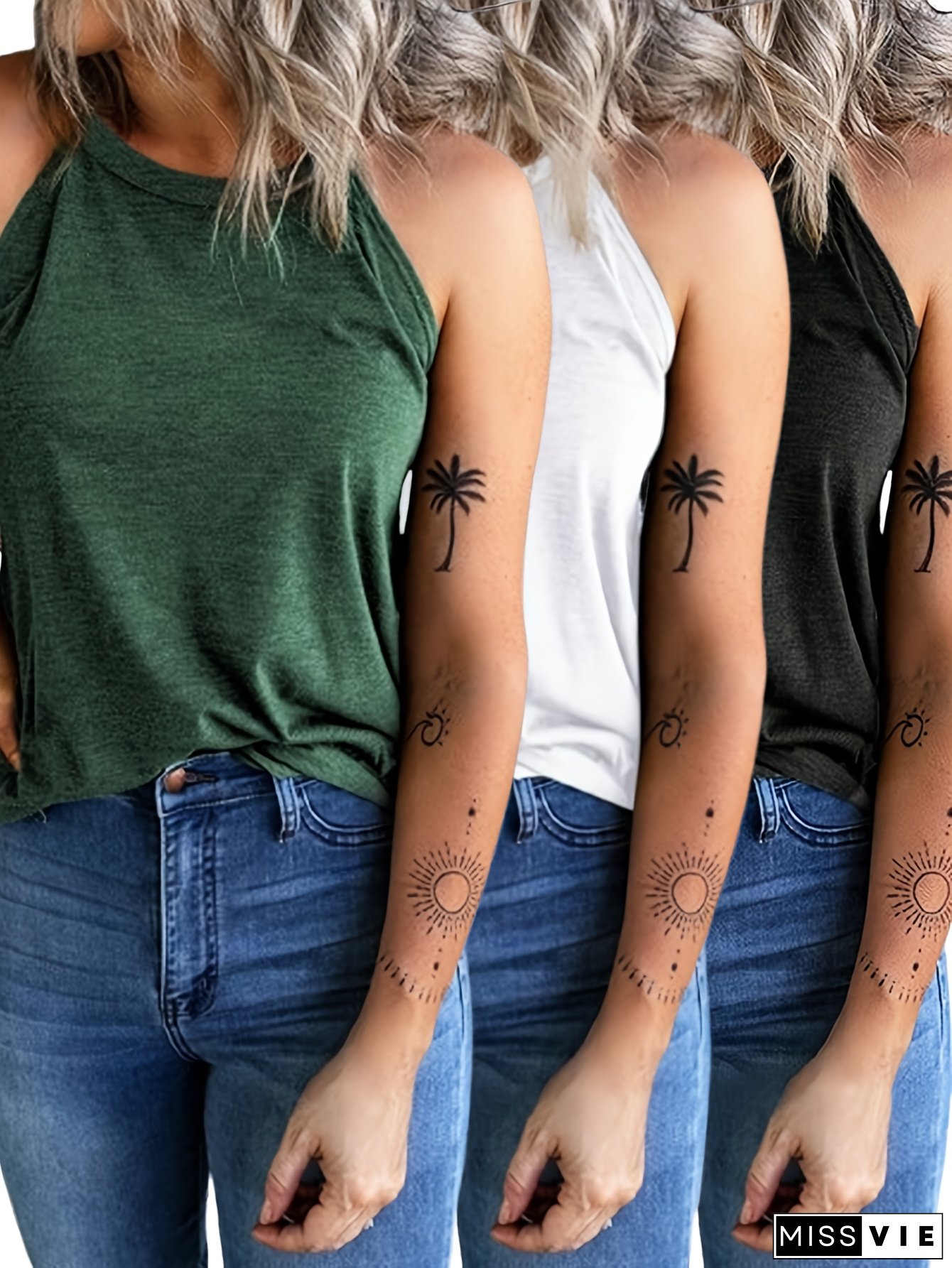 2025 European Fashion Printed Round Neck Vest Three-Piece Set