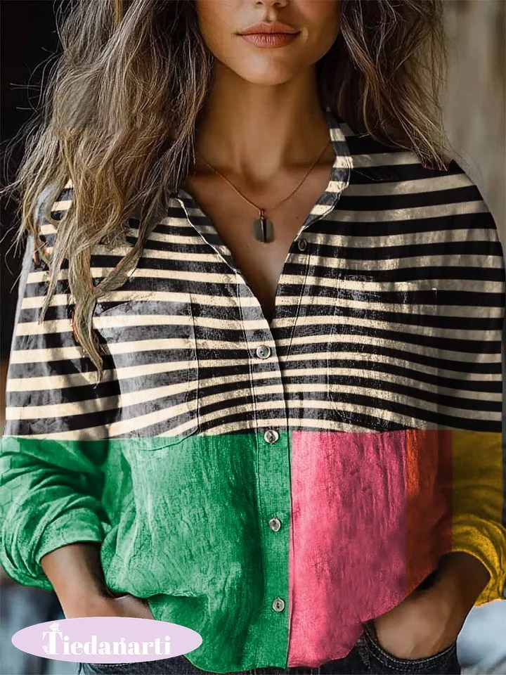 Women's Retro Abstract Geometric Print Casual Shirt