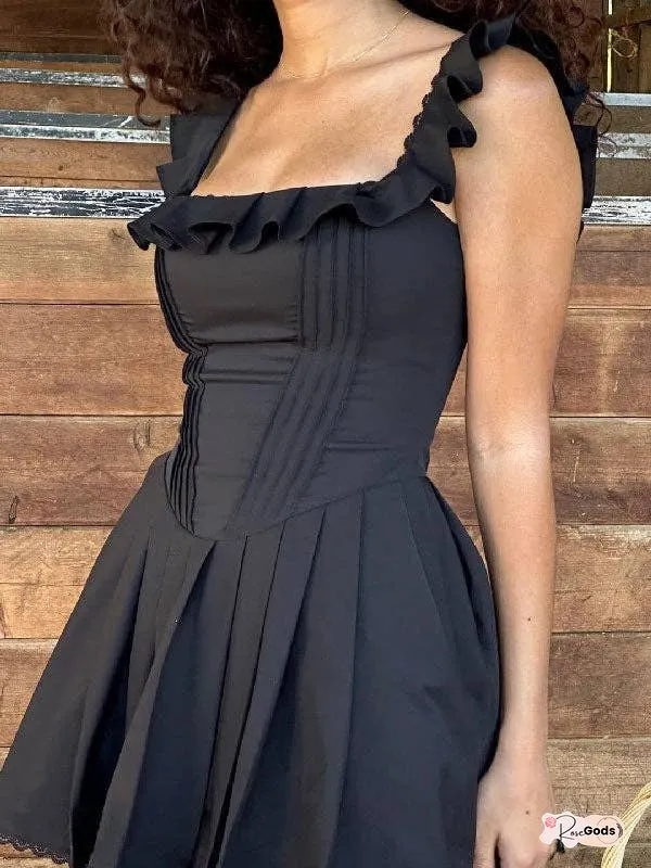 Lace Trim Pleated Midi Dress