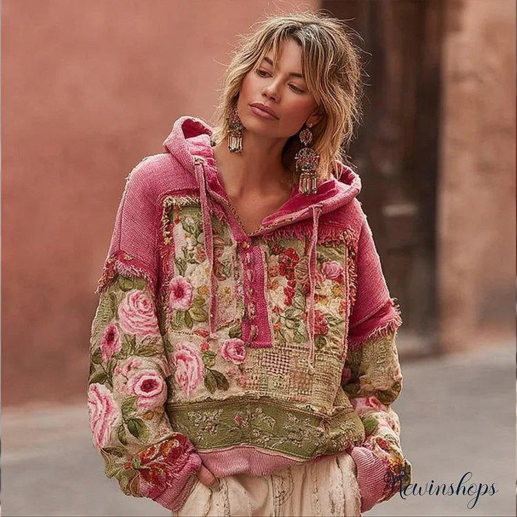 Women's Patchwork Vintage Fabric Hoodie