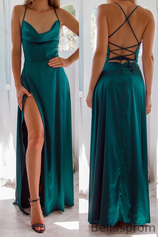 Bellasprom Halter Sleeveless Long Prom Dress Split With Strings Back Bellasprom