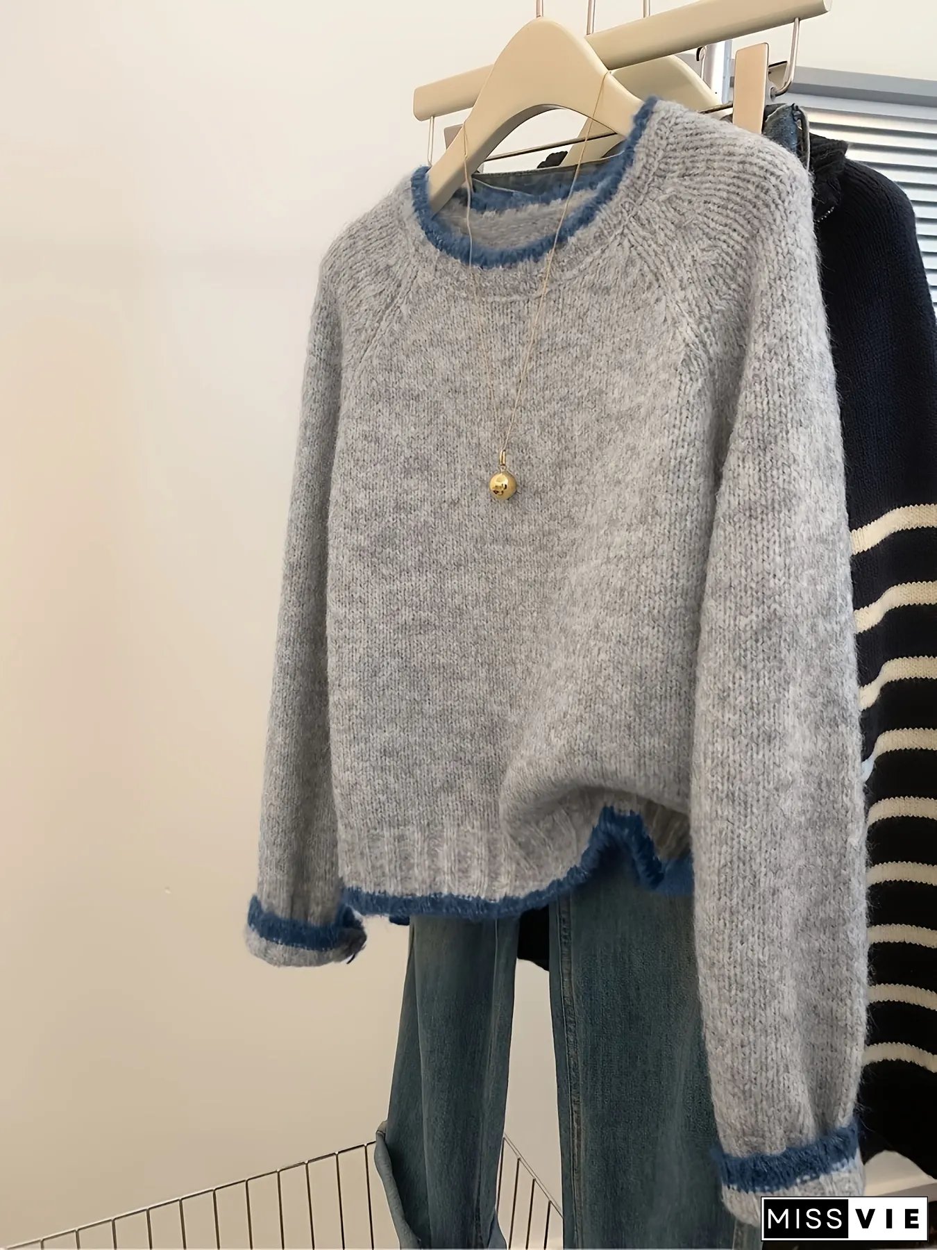 Womens Sweater Soft Pullover with Round-neck Elegant Office Casual Outfits FallWinter