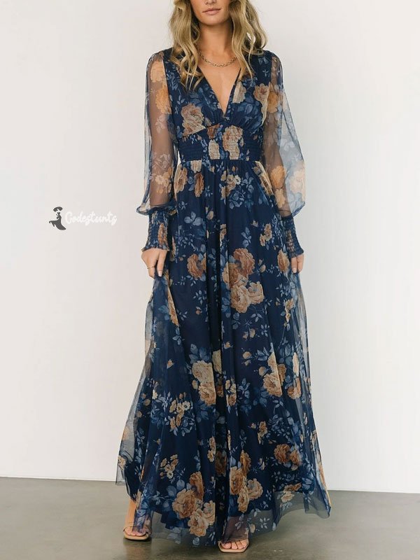 Elegant Beach Resort Printed Mesh Women's Dress
