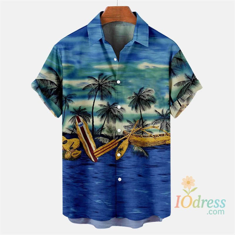 IO Menswear Tropical Palm 3d Print Hawaiian Shirt For Men Summer Beach Street Short Sleeves Tops Harajuku Holiday Lapel Button Loose Blouse