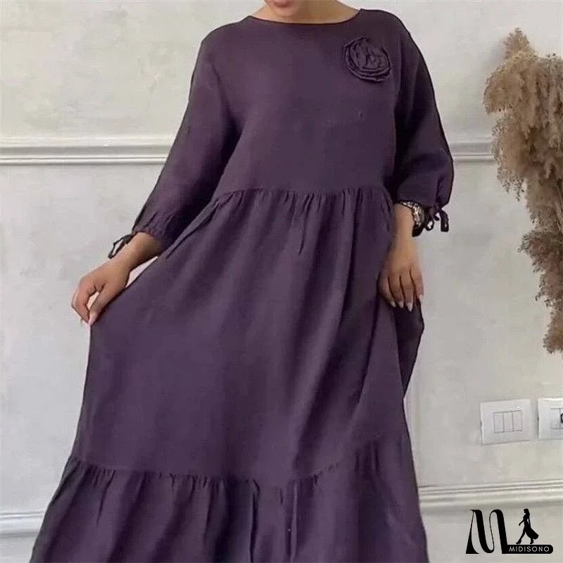 Casual Back Tie Solid Color Round Neck Dress