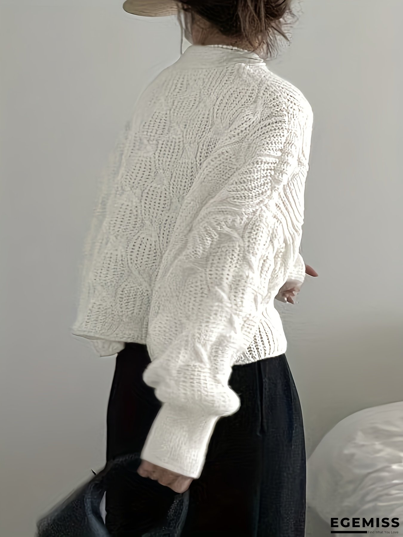 Women's Elegant Casual Twist Single-Breasted V-Neck Cable Sweater, Long Sleeve H-Cut Cardigan for Autumn and Winter, Cute Korean Style, Fashionable Layering Accessory, Classic Textured Design Suitable for Leisure, Home Wear, Streetwear (Wilderness) | EGEMISS
