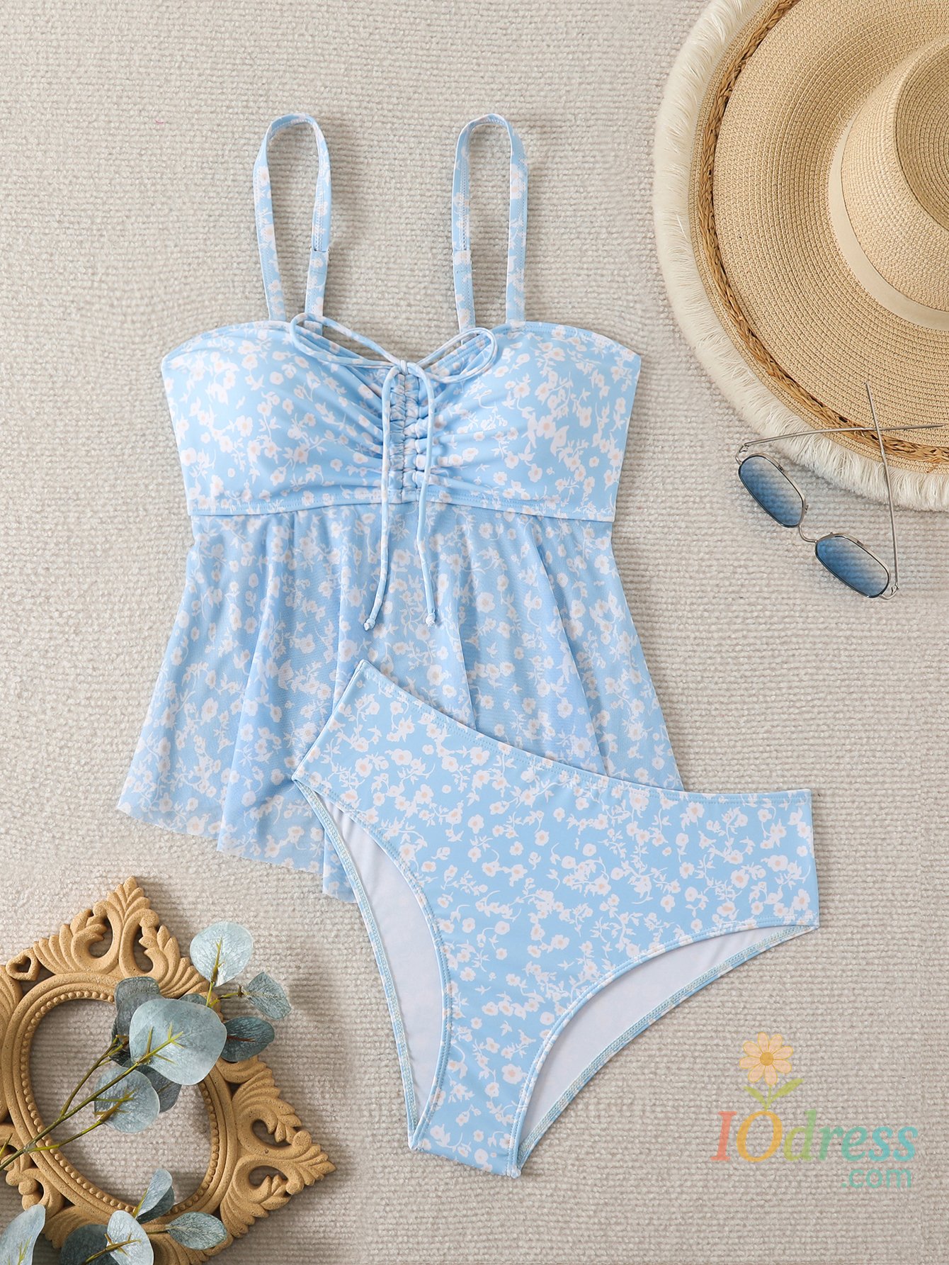 IO Dress 2025 Ruffle Tankini Two Pieces Strappy Swimsuit Women Drawstring Swimwear Female Bathers Bathing Swimming Swim Suit Beachwear