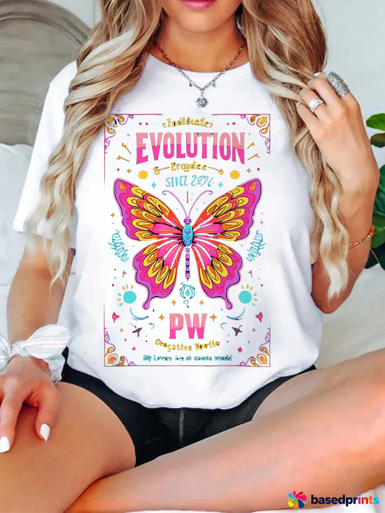 Foulqueer Evolution Butterfly Graphic Tee Women's Casual T-Shirt Short Sleeve Tops