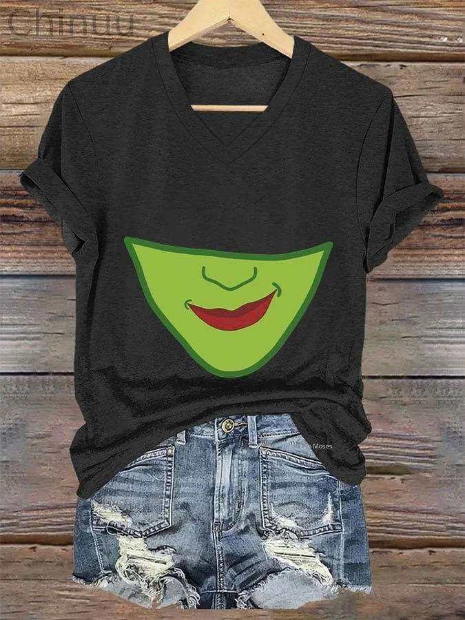 Women's Halloween Elphaba From Wicked Print V-Neck T-Shirt 