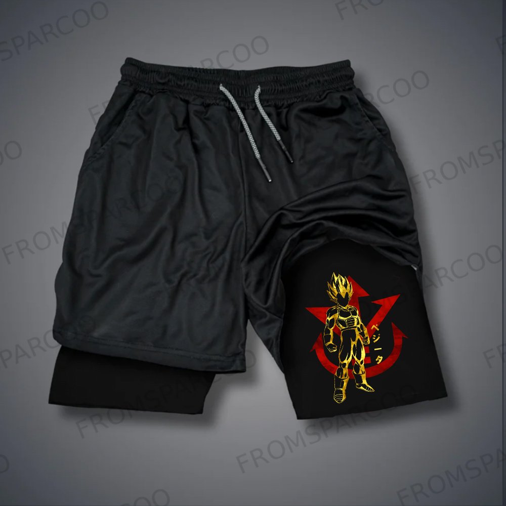 Men's Dragon Ball Anime Silhouette Print Double Layer Gym Shorts