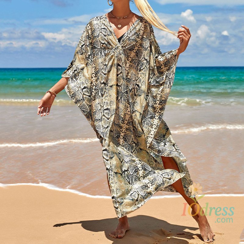 IO Dress Boho Sexy Women's Dress Apring Summer Fashion Cotton Printed Beach Cover Up Vacation Casual Bikini Proof Loose Dresses For Women IO Dress