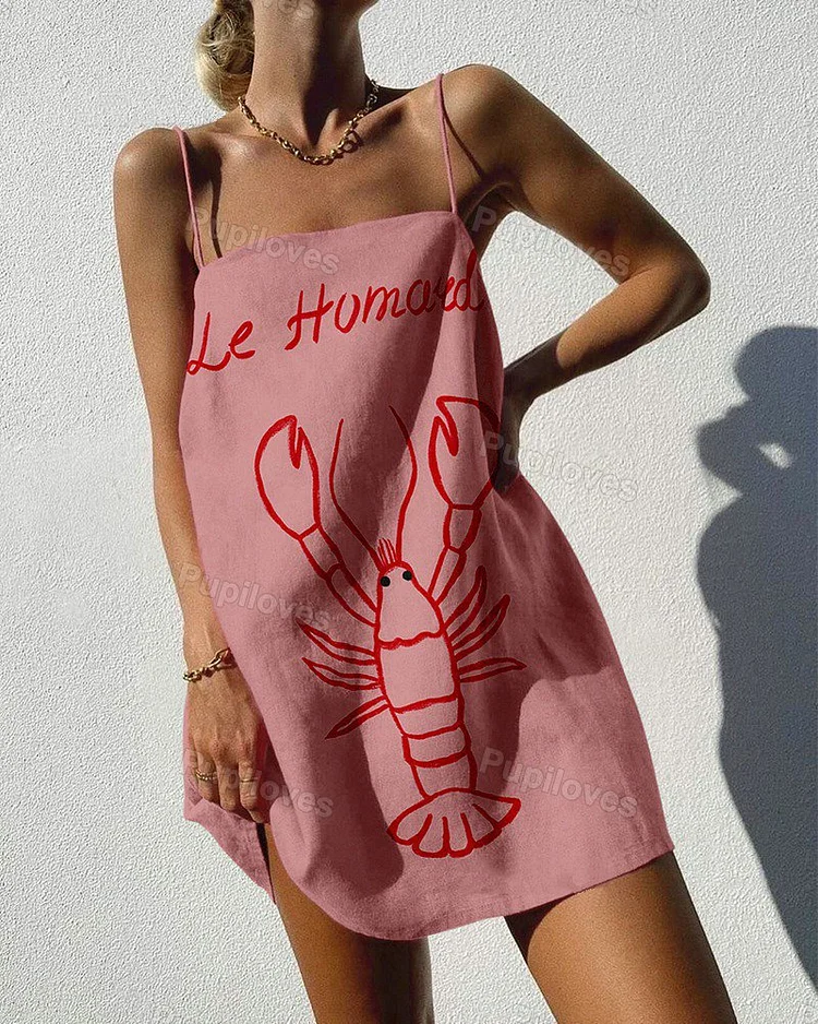 Pupiloves Pupiloves Stylish Lobster Print Strap Mini Dress
