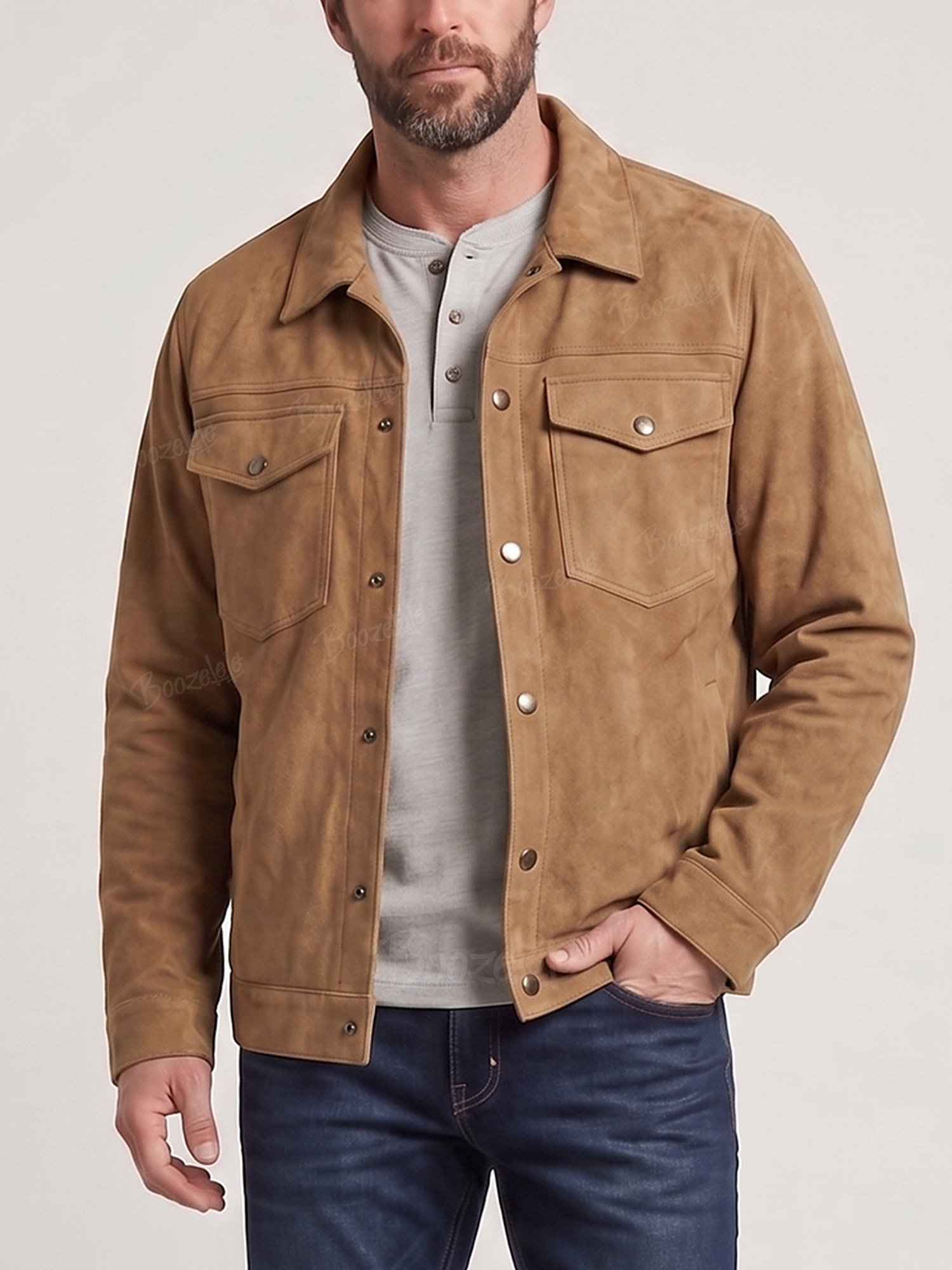 Western Outfits &mdash; Camel Tan Dual Flap Pocket Premium Suede Jacket