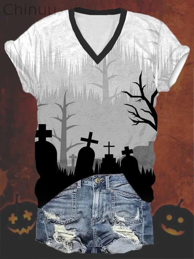 Halloween casual print short-sleeved T-shirt